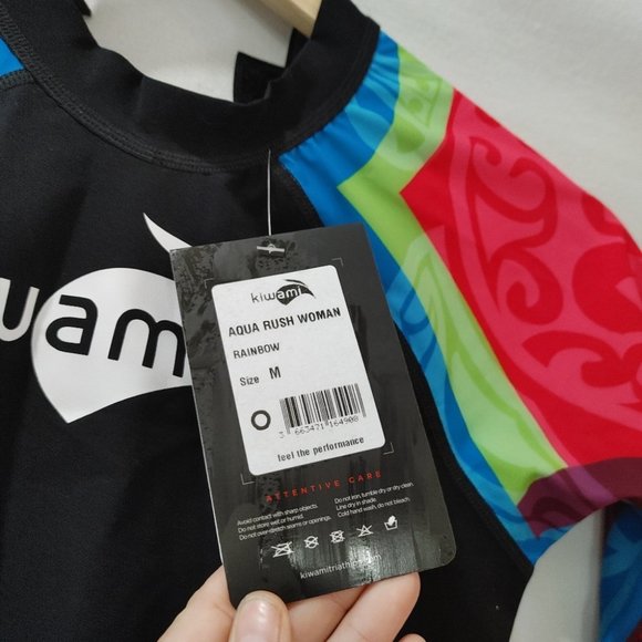 Kiwami Triathlon AQUARUSH SLEEVED SWIMSKIN Black Pink Rainbow Swimming Suit M - Picture 8 of 11